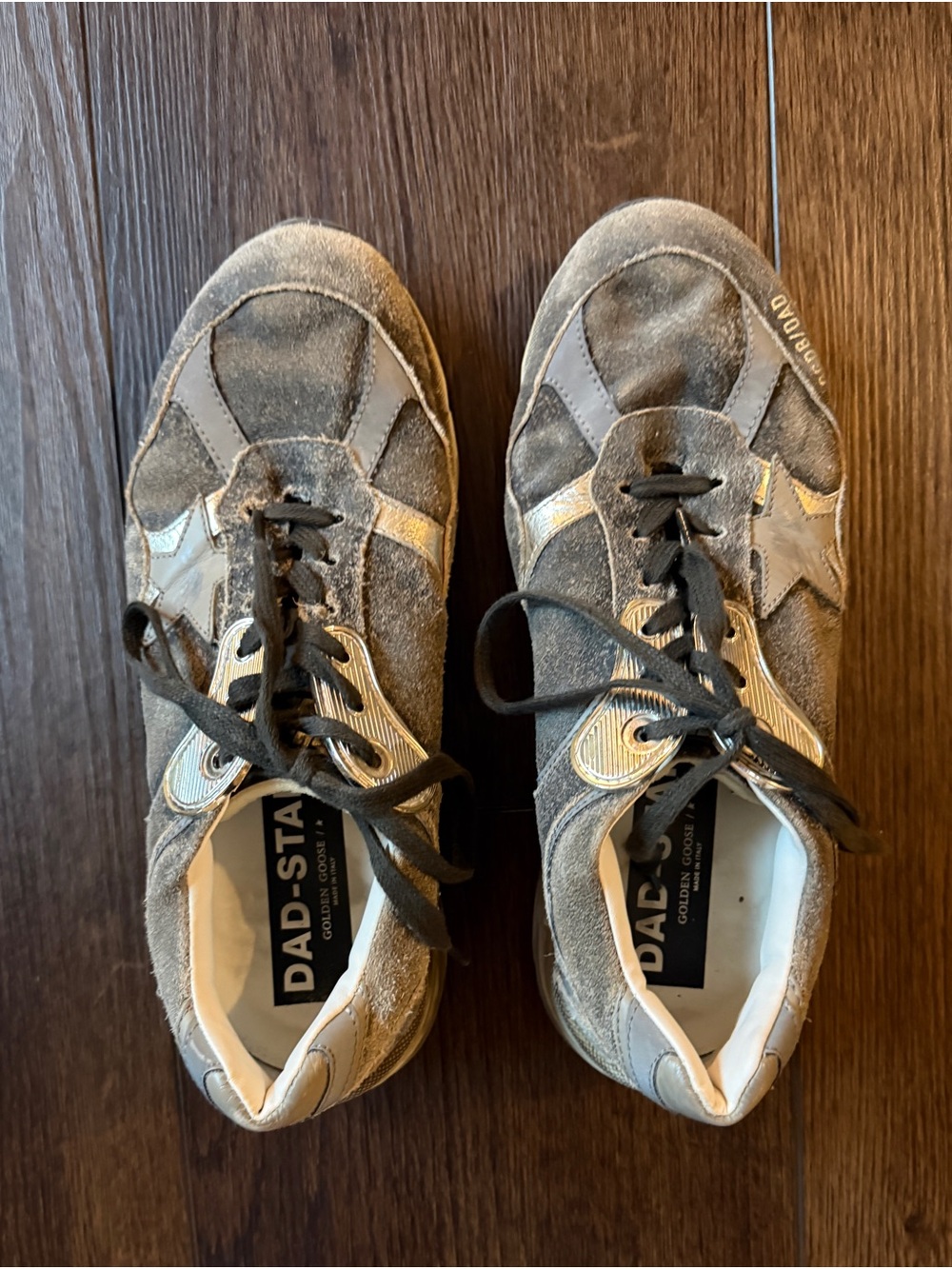 Golden Goose Style Dad-Star Suede & Leather Sneakers in Black/Silver/Khaki Sz 40